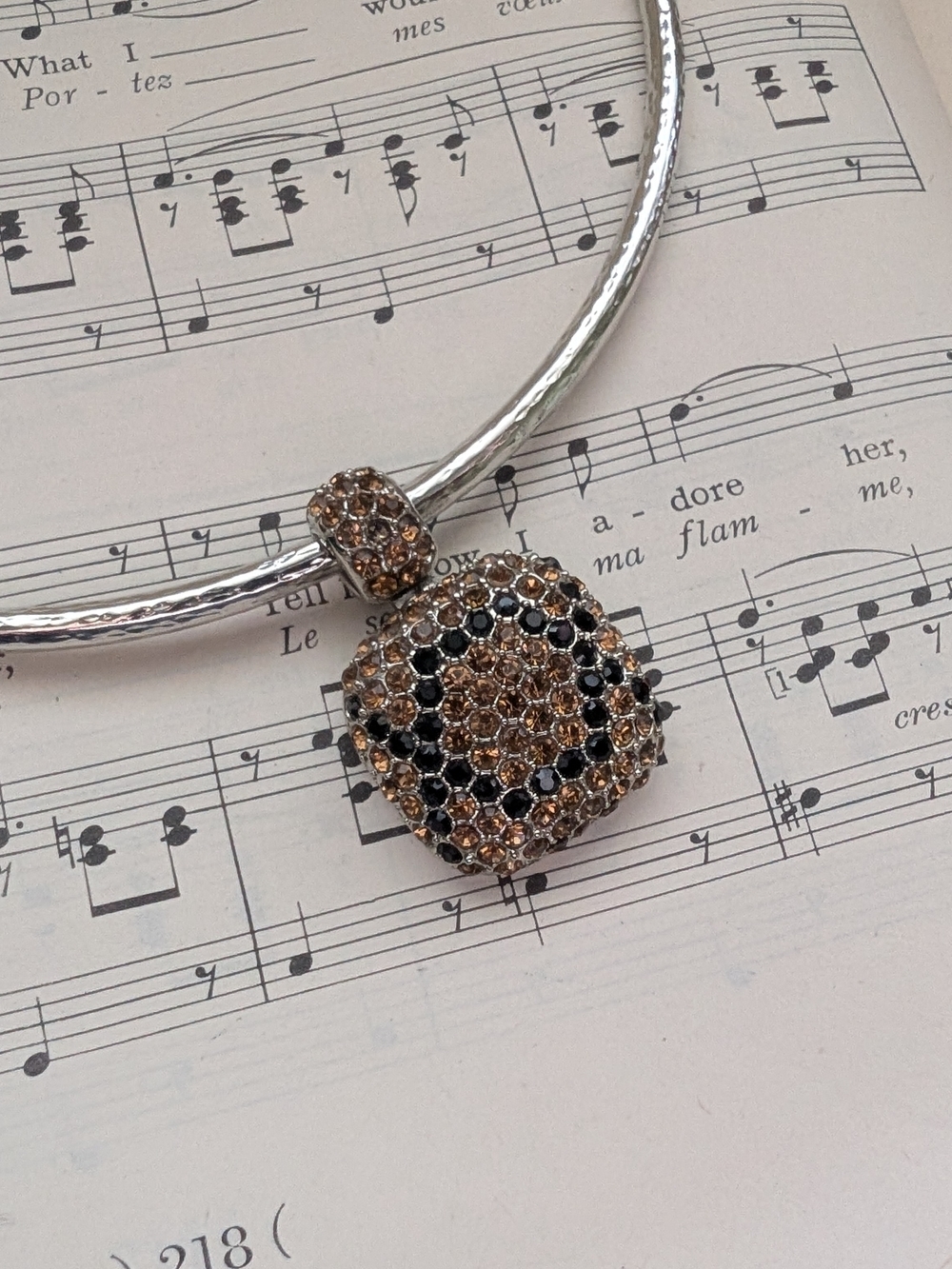Silver Necklace with Black and Champagne Crystal Pendant - Women Jewelry - Picture 7 of 9